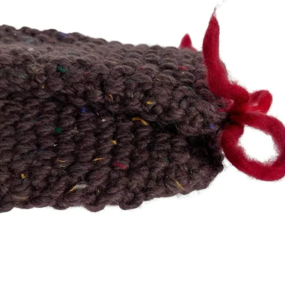 Brown Merino Wool Knit Mittens Hamdmade Chunky Knit Fingerless Gloves Thumbholes